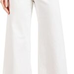 Womens High Waisted Cropped Wide Leg Stretchy Straight Pants Trousers with Pockets
