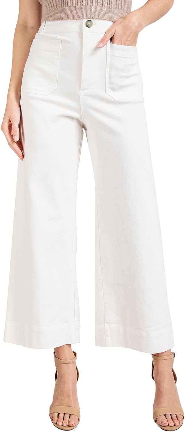 515IJmFGLL._AC_SL1500_.jpg Womens High Waisted Cropped Wide Leg Stretchy Straight Pants Trousers with Pockets - Image 1