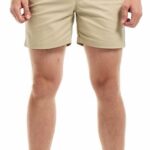 Mens Casual Cotton Shorts Slim Fit Elastic Waist Cargo Shorts 5.5 Inch Inseam with Pockets