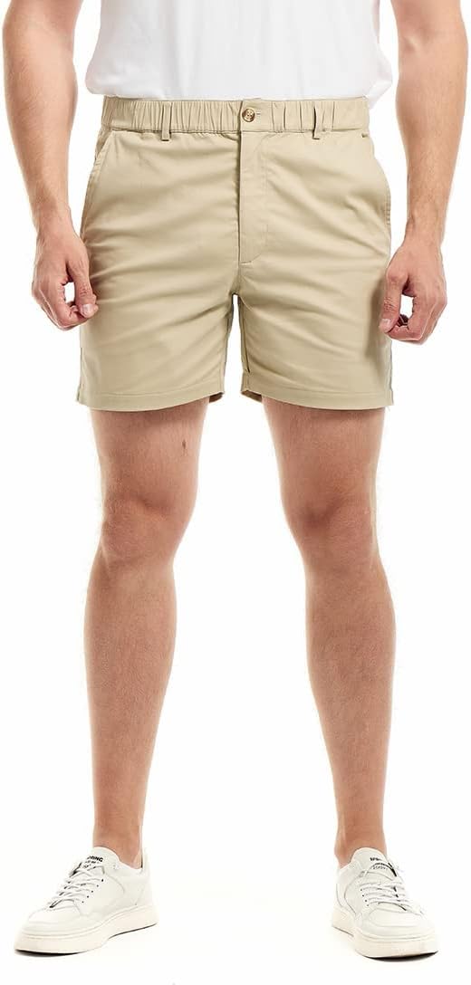 51MwgHPSsDL._AC_SL1088_.jpg Mens Casual Cotton Shorts Slim Fit Elastic Waist Cargo Shorts 5.5 Inch Inseam with Pockets - Image 1