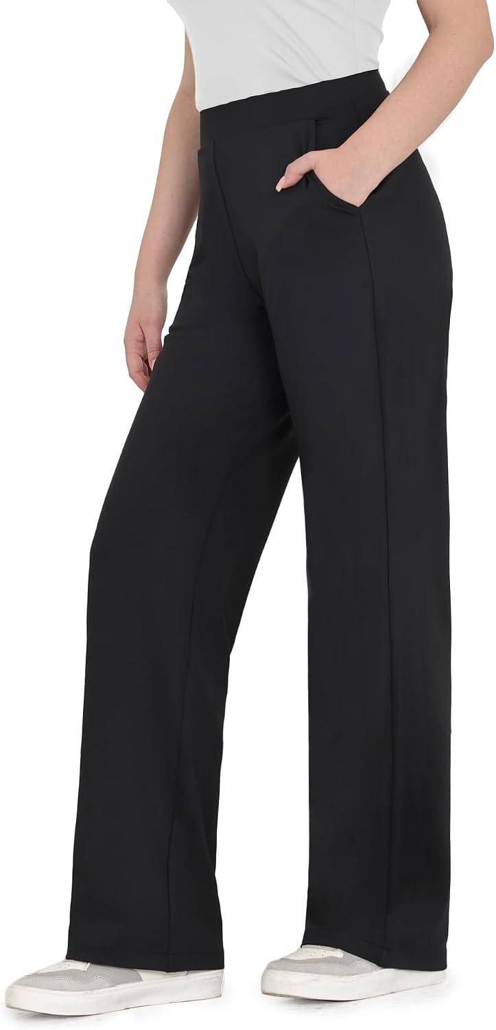 51UfW2qDhrL._AC_SL1500_.jpg Dress Pants Women High Waisted Work Business Office Trousers Pull On Flare Yoga Slacks with Pockets - Image 1
