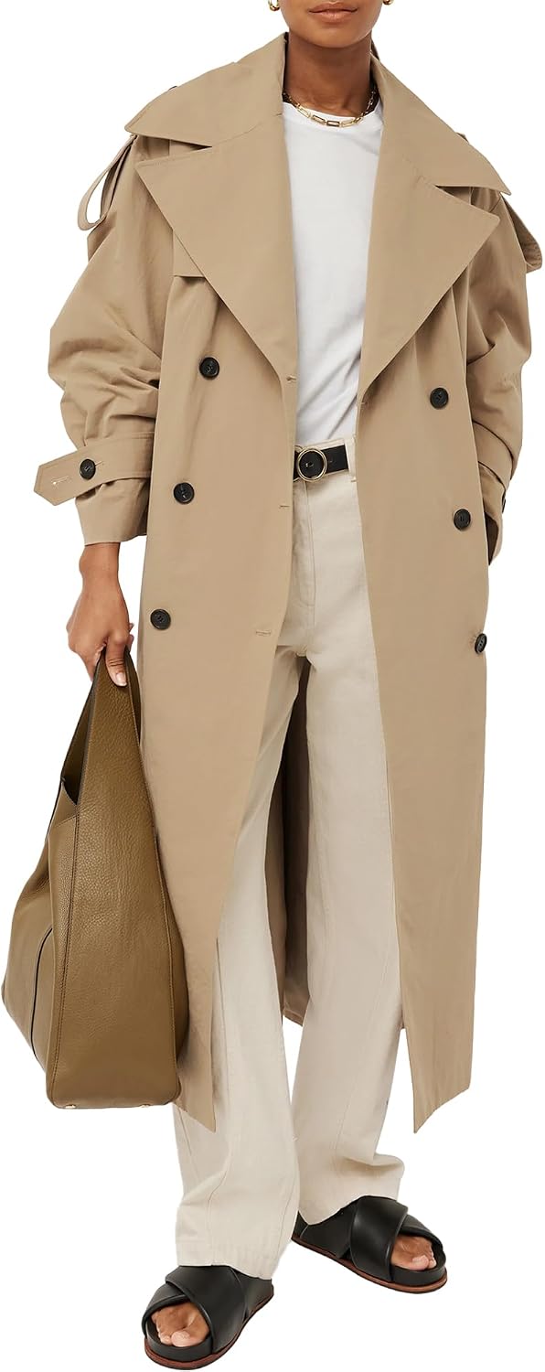 613xmA7DlxL._AC_SL1500_.jpg Womens Oversized Long Trench Coat Double Breasted Lapel Windproof Overcoat with Belt - Image 1