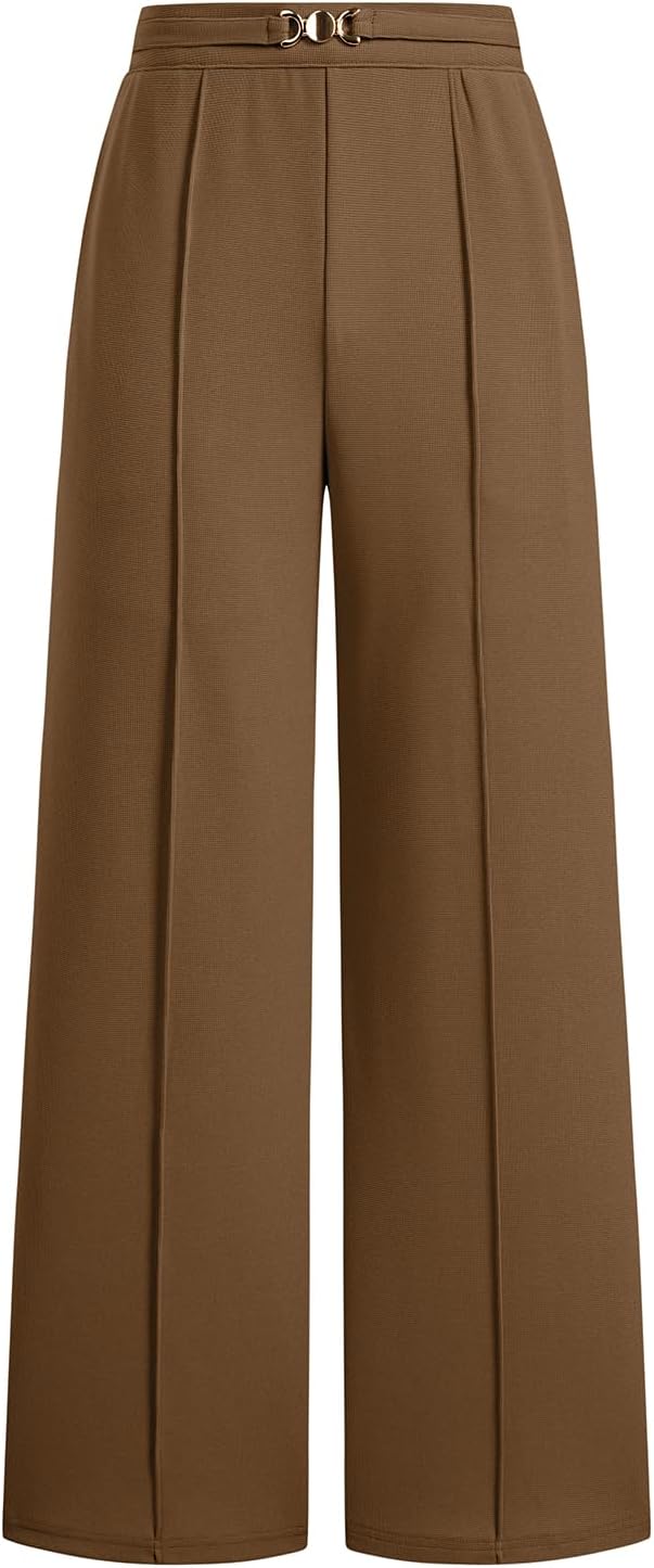 61IkqxtJ70L._AC_SL1500_.jpg Wide Leg Pants Women Straight Elastic High Waisted Work Slacks Business Casual Pleated Dress Pants Trousers - Image 1