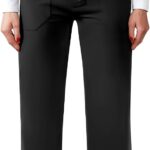 Womens Casual High Waist Straight Leg Pants Stretchy Button Business Dress Work Pocket Trousers