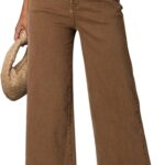 Women's Casual High Waisted Jeans Stretch Button Wide Leg Loose Denim Pants with Pockets