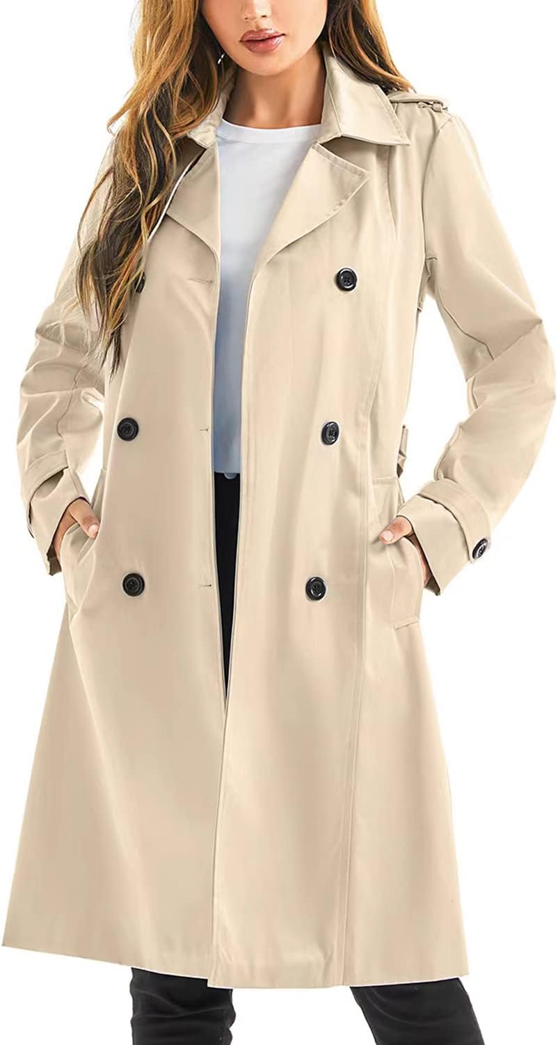 61vUkPEEShL._AC_SL1500_.jpg Women's Waterproof Trench Coat Long Double Breasted Windbreaker Classic Belted Lapel Overcoat with Removable Hood - Image 1