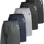 5 Pack Athletic Gym Mens Shorts - Workout Black Quick Dry Basketball Shorts with Pockets for Running Casual Activewear