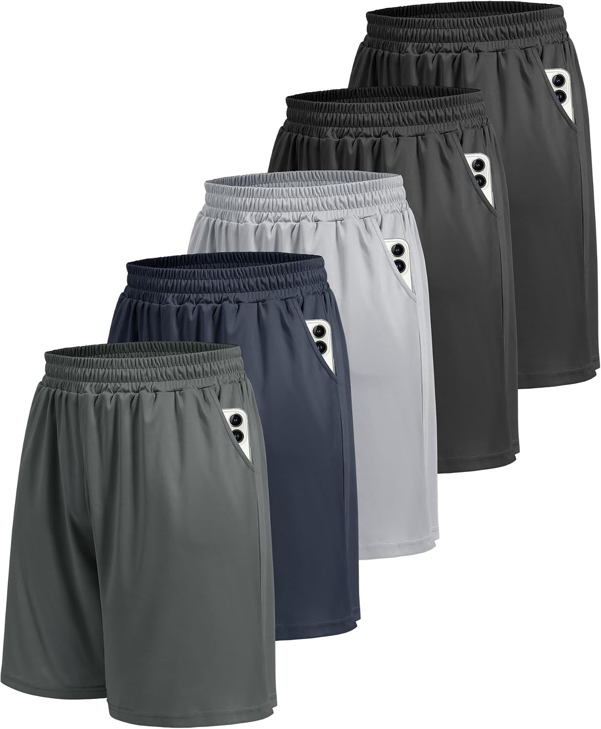 713bfsUQVL._AC_SL1500_.jpg 5 Pack Athletic Gym Mens Shorts - Workout Black Quick Dry Basketball Shorts with Pockets for Running Casual Activewear - Image 1