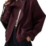 Jackets for Women Trendy Vintage Trench Coat Turtleneck Crop Jackets with Pockets