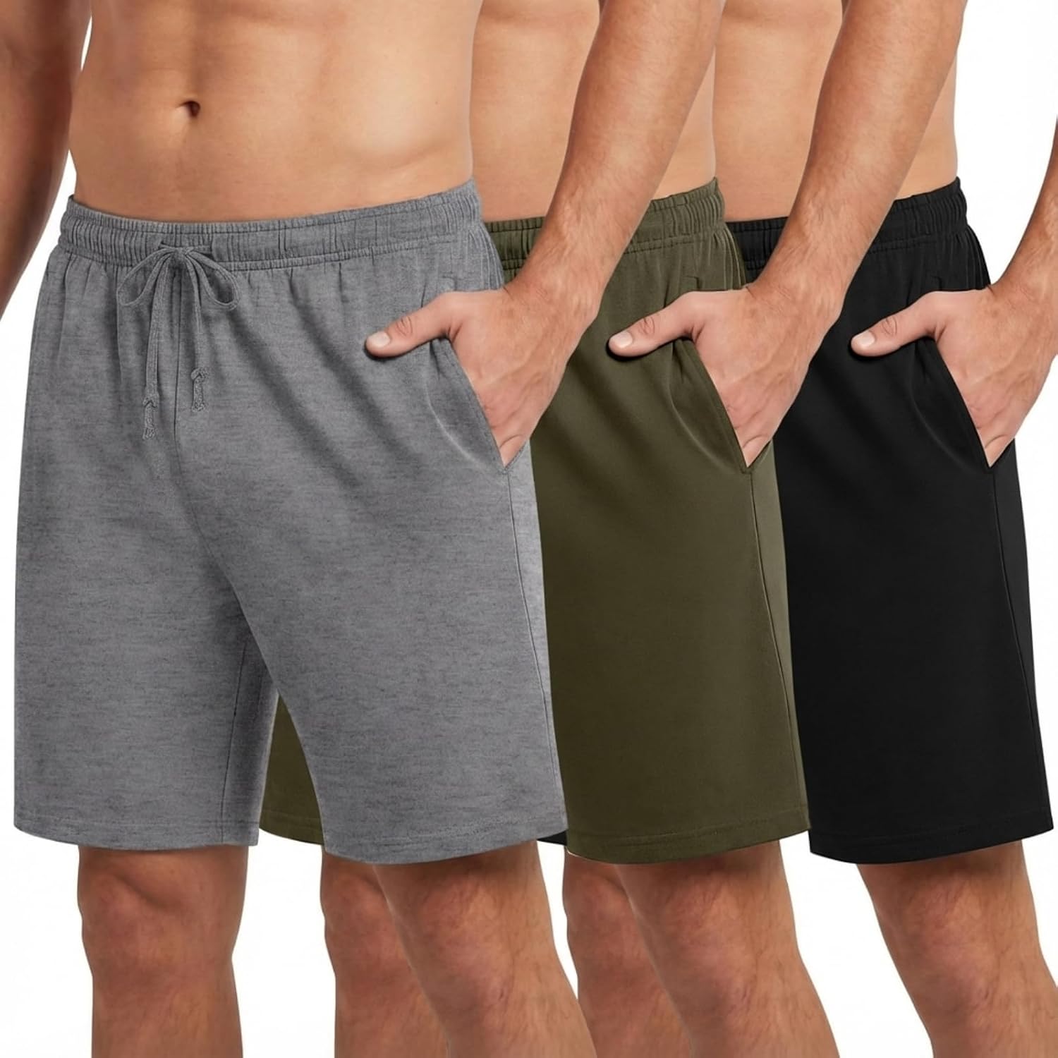 71DUmN1i6EL._AC_SL1500_.jpg 3 Pack Men's Pajama Shorts Sp Lounge Shorts Spwear Pants Big and Tall Sp Pj Bottoms Elastic Waist with Pockets - Image 1