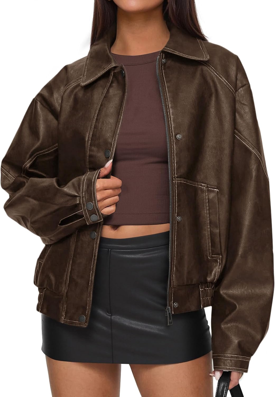 71HNg6s5RyL._AC_SL1500_.jpg Faux Leather Jacket Women Bomber Motorcycle Zip Up Jackets Oversized Fall Fashion Outfits 2026 Winter Coats - Image 1