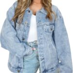 Women's Oversized Jeans Jacket, Classic Button Down Denim Jacket with Chest Pockets, Loose Fit Boyfriend Style Coat