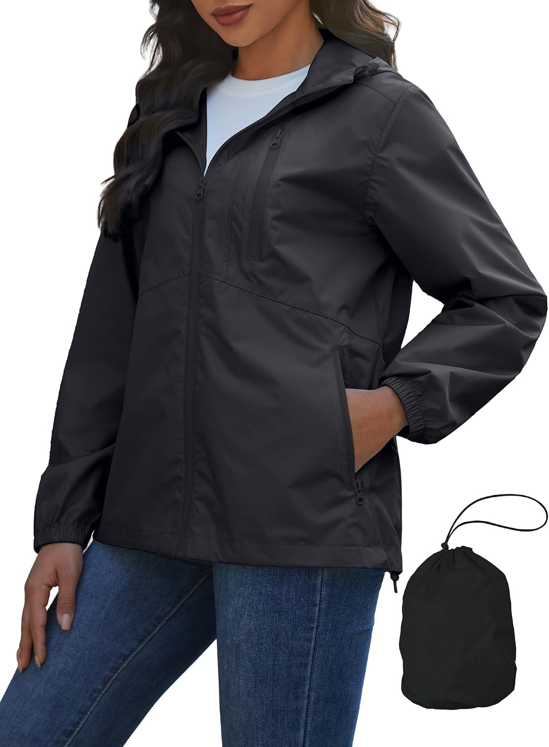 71SJ12sQ4VL._AC_SL1500_.jpg Lightweight Rain Jacket Women Packable Wind Breaker Light Rain Jacket Women Waterproof Travel Raincoat S-XXL - Image 1