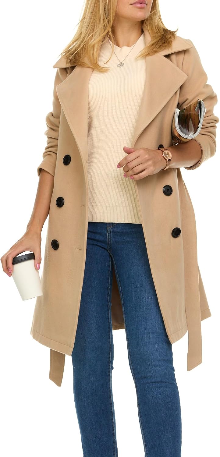 71jqgBouvPL._AC_SL1500_.jpg Trench Coat for Women – Double-Breasted Long Winter Faux Wool Coat - Image 1