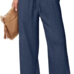 Women's Wide Leg Beach Pants Elastic Waist Lightweight Casual Flowy Palazzo Lounge Trousers with Pockets