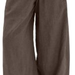 Women's Wide Leg Linen Pants Summer Boho Casual Elastic Waist Long Lounge Travel Pants Trousers with Pockets