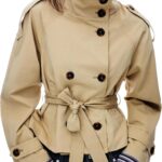 Women's Cropped Trench Coat Double Breasted Short Jacket High Collar Fall Winter Coats Trendy Outfit with Belt
